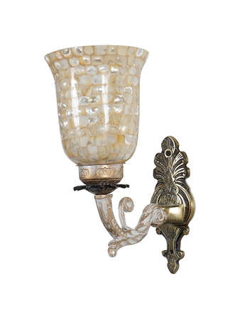 Online India Home Interior Luxury Decorative Fancy Light - Emerald Wall Light - Golden White Single Lamp Wall Sconce with Mother of Pearl Glass Shades