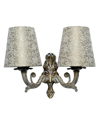 Online India Home Interior Luxury Decorative Fancy Light - Emerald Wall Light - Golden White Double Wall Sconce in Brocade Shades