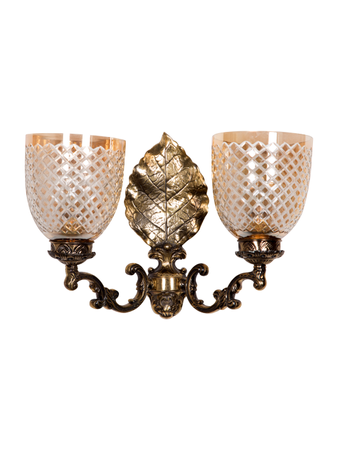 Online India Home Interior Luxury Decorative Fancy Light - Emerald Wall Light - Fos Lighting Elegant Golden Betel Leaf Aluminium 2 Light Wall Sonce