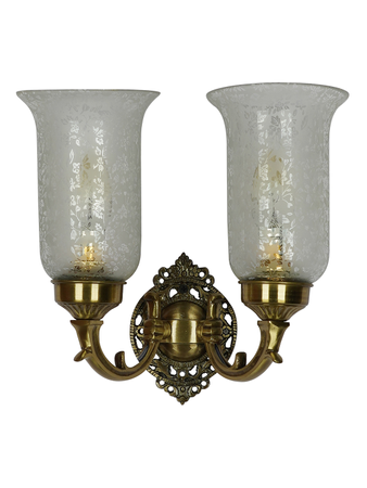 Online India Home Interior Luxury Decorative Fancy Light - Emerald Wall Light - Classic Golden Brass Double Light Wall Sconce With Floral Etched Glass Shades