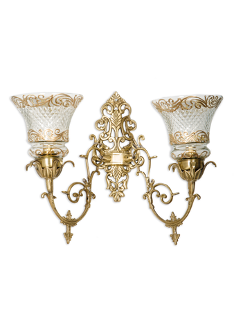 Online India Home Interior Luxury Decorative Fancy Light - Emerald Wall Light - Ornate Brass & Cut Glass Double Wall Sconce