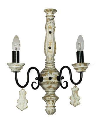 Online India Home Interior Luxury Decorative Fancy Light - Emerald Wall Light - French White Distressed Wooden 2-Lights Rustic Candelabra Wall Sconce