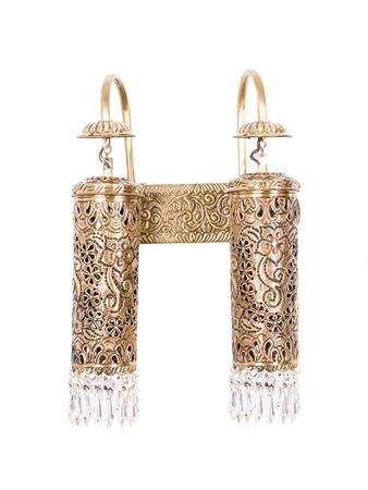 Online India Home Interior Luxury Decorative Fancy Light - Emerald Wall Light - Hand Carved Brass & Crystal Mini Cylinder Wall Sconce