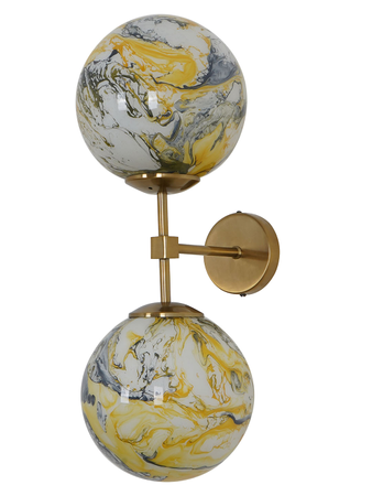 Online India Home Interior Luxury Decorative Fancy Light - Emerald Wall Light - Modern Yellow 21 Inch Dual-Light Steel Wall Lamp With Textured Yellow Glass Orbs