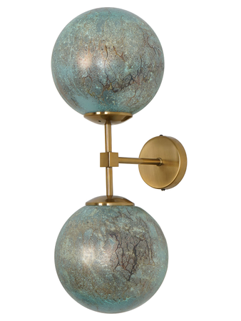 Online India Home Interior Luxury Decorative Fancy Light - Emerald Wall Light - Modern Green 21 Inch Dual-Light Steel Wall Lamp With Textured Silver Glass Orbs