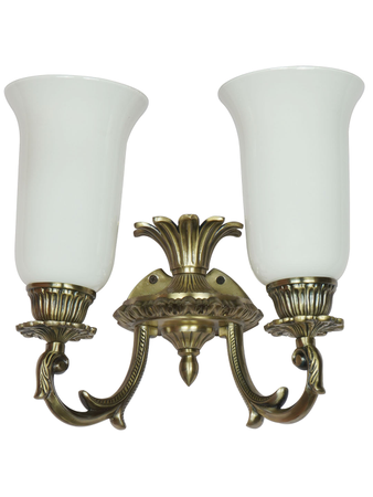 Online India Home Interior Luxury Decorative Fancy Light - Emerald Wall Light - Traditional Gold Antique 14 Inch Aluminium Double-Light Wall Lamp With White Translucent Glass Shades