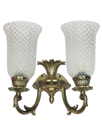 Online India Home Interior Luxury Decorative Fancy Light - Emerald Wall Light - Traditional Gold Antique 14 Inch Aluminium Double-Light Wall Lamp With Clear Textured Glass Shades