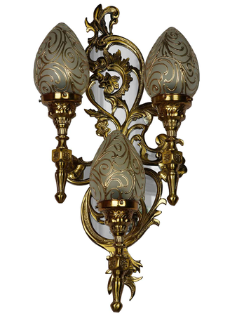 Online India Home Interior Luxury Decorative Fancy Light - Emerald Wall Light - Gold Aluminium Triple-light Classic Wall Sconce With Hand-painted Oval Glass Shade