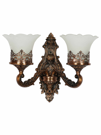 Online India Home Interior Luxury Decorative Fancy Light - Emerald Wall Light - Antique Copper Finish Classic 2-Lights Aluminium Wall Lamp With Adorned Translucent Glass Shades