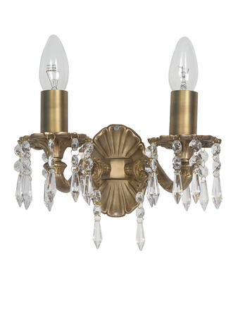 Online India Home Interior Luxury Decorative Fancy Light - Emerald Wall Light - Small Double Brass and Crystal Wall Sconce in Matt Finish