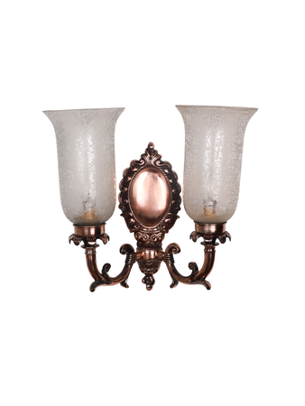 Online India Home Interior Luxury Decorative Fancy Light - Emerald Wall Light - Antique Copper Finished Traditional 2 Light Wall Sconce with Etched Glass Shades