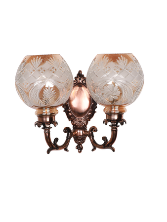 Online India Home Interior Luxury Decorative Fancy Light - Emerald Wall Light - Antique Copper Finished Traditional 2 Light Wall Sconce with Golden Hand Cut Glass Shades