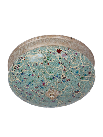 Online India Home Interior Luxury Decorative Fancy Light - Emerald Ceiling Light - Round Sea green 10 Inch Wide Steel & Multicolor crackle Glass Flush Mount Ceiling Light