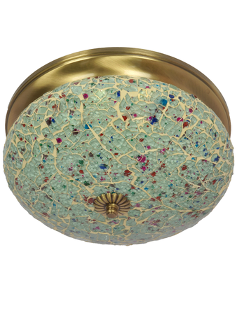 Online India Home Interior Luxury Decorative Fancy Light - Emerald Ceiling Light - Round Sea green 10 Inch Wide Brass & Multicolor crackle Glass Flush Mount Ceiling Light