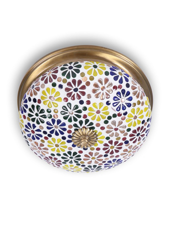 Online India Home Interior Luxury Decorative Fancy Light - Emerald Ceiling Light - Multicolored Mosaic Brass Ceiling Lamp-Large