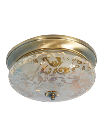 Online India Home Interior Luxury Decorative Fancy Light - Emerald Ceiling Light - Zenith Golden Etched Glass 10 Inches Flush Mount Brass Ceiling Lamp