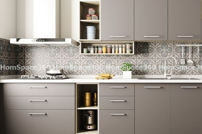Nexa - Straight Line Modular Kitchen Design in Light Brown with Membrane Laminate  Acrylic Lacquered Glass Finish Options - HSV-SLK-1001