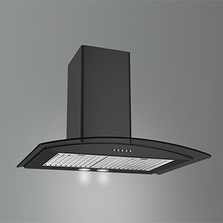 Kaff - FLO LX BF 60 - Black Curved Tempered Glass - Matt Black Rust Free Coating - Chimney