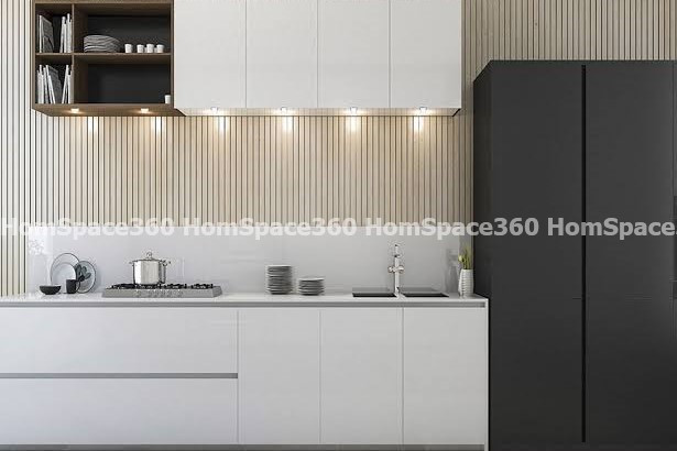 Nexa - Straight Line Modular Kitchen Design in White with Membrane Laminate  Acrylic Lacquered Glass Finish Options - HSV-SLK-1007