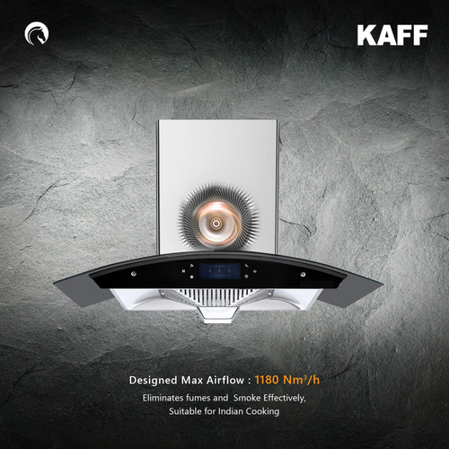 Kaff - STELLA DHC 90 SS - Front Black Glass Stainless Steel - Filter-Less + Dry Heat Auto Clean Technology - Chimney