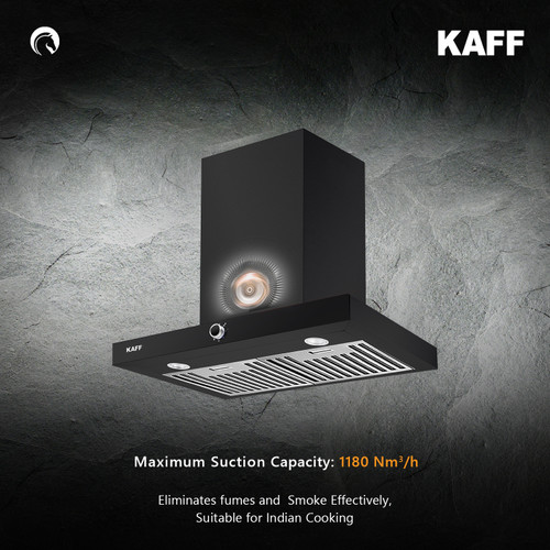 Kaff - MAURICE BF DHC 60 - Matt Black Finish with Black Glass Front - Dry Heat Auto Clean Technology - Chimney