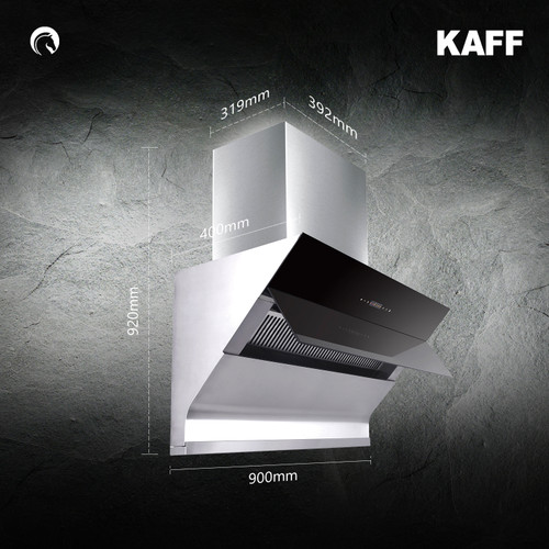 Kaff - CELINO 90 - Black Tempered Glass Chimney - Filter-Less Technology - Chimney