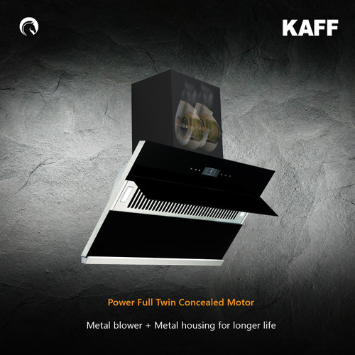 Kaff - ALBURY DHC 90 - Front Black Glass - Filter-Less + Dry Heat Auto Clean Technology - Chimney