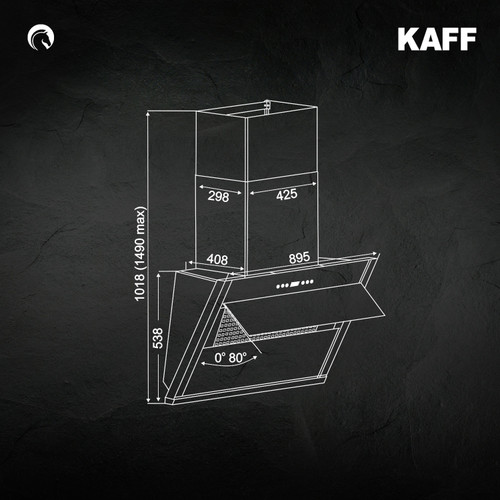 Kaff - CANBERRA 90 - Black Tempered Glass - Filter-Less Technology - Chimney