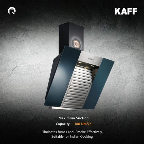 Kaff - ESTAL DHC-75 BLACK/GREY - Stainless Steel Front Panel - Dry Heat Auto Clean Technology - Chimney