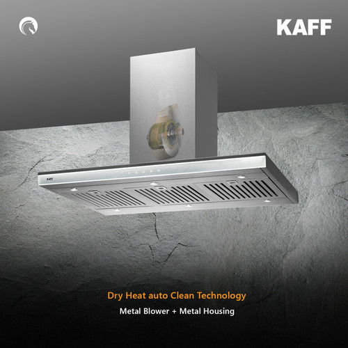 Kaff - VISTOSI DHC 90 (IS) - Backlit Front Glass with Premium Brushed Silver - Dry Heat Auto Clean Technology - Chimney