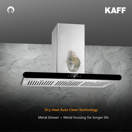 Kaff - CANARY BF DHC 90 (ISLAND) - Stainless Steel Finish With Round Edges - Touch Controls with Digital Display - Chimney