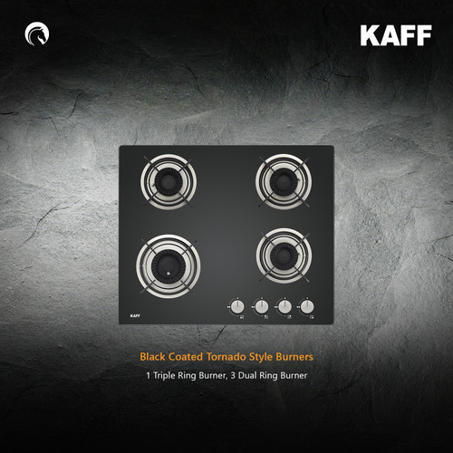 Kaff  Hobs -  CRH 604 -  Black Coated 4 Tornado Style Burners - Metal Knobs