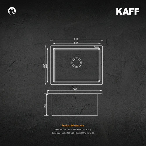 Kaff Sink - KSG24SB BLK - Quartz Single black bowl