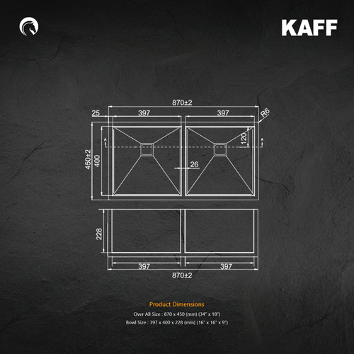Kaff Sink -  KS 870 DB (R10) - Stainless steel - double bowl
