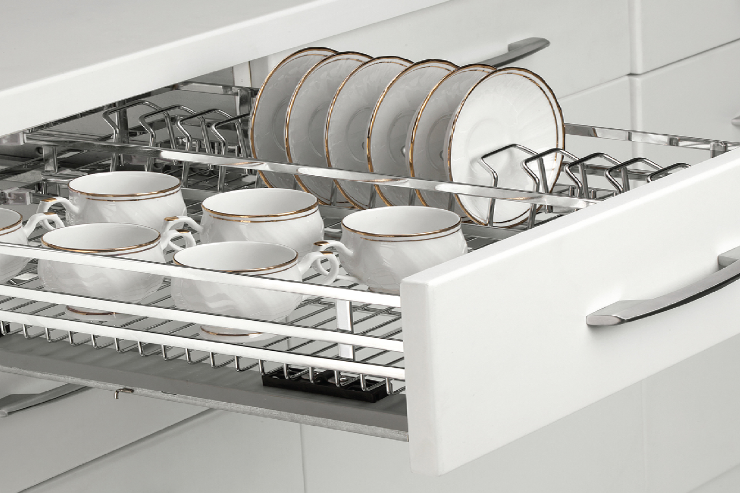 Elegance Series - SS  Cup n Saucer Kitchen Basket with Channel - Standard Range